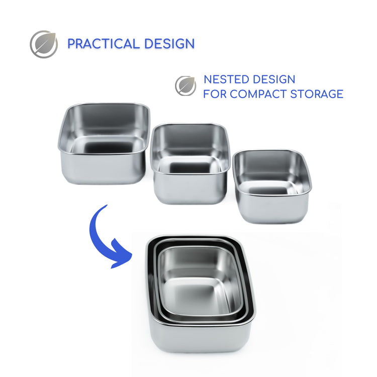 Stainless Steel Food Storage Containers with Clear Platinum Silicone Lids (3 Count)
