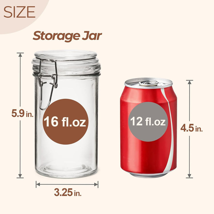 ComSaf Glass Jars with Airtight Lid Set of 6,Mason Jars 16 oz with Lids, Pint Jar, Canning Jar, Airtight Canister with Seal Wire Clip Fastening for Vanilla, Pickle, Cookie, Honey