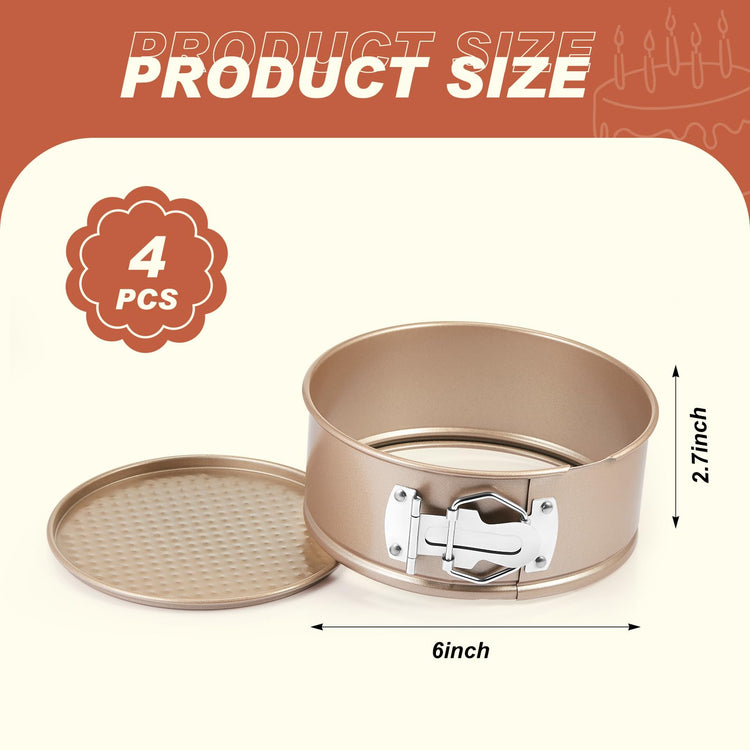 4 Pcs 6 Inch Non Stick Springform Pan with Removable Bottom Carbon Steel Round Springform Cheesecake Pan with Stainless Steel Spring Buckles for Baking Kitchens Restaurant (4 Count)
