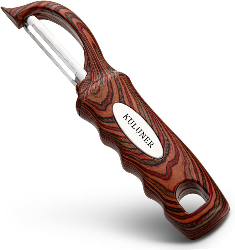 Kitchen potato vegetable peeler with stainless steel rotating blade, suitable for fruits and vegetables (Redwood grain)