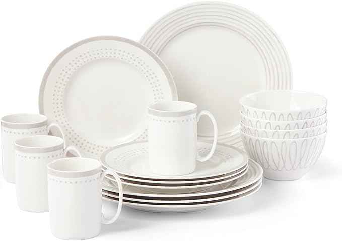 Kate Spade New York Charlotte Street West 16-Piece Dinnerware Set, 15.75 LB, Taupe/Grey