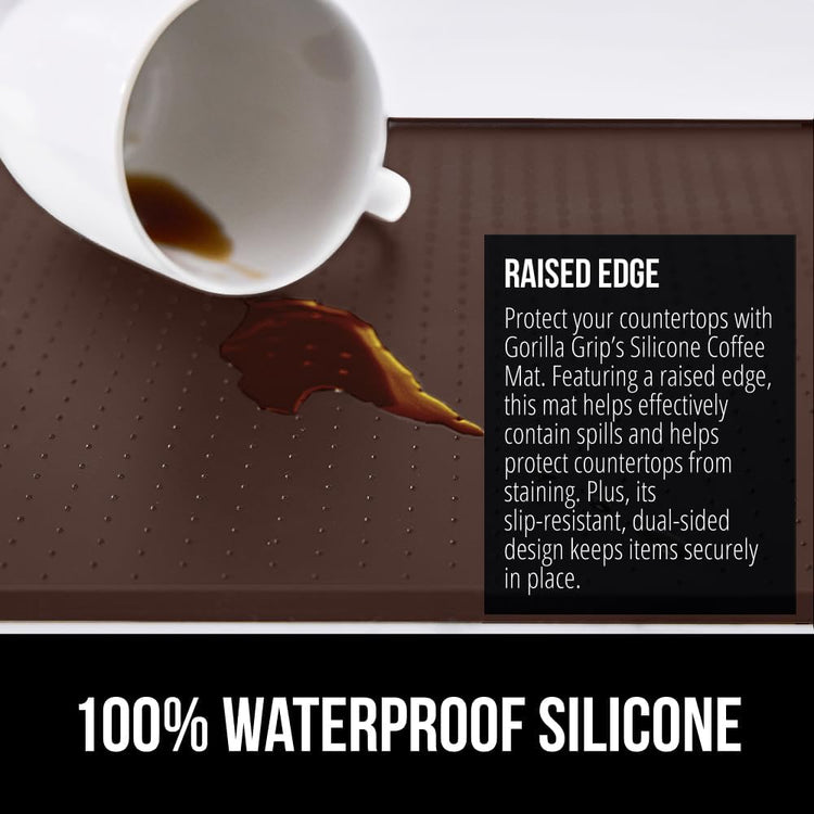 GORILLA GRIP Silicone Coffee Mat, 18x28, Espresso Drink Bar Station Accessories, Waterproof Heat-Resistant Dish Drying Mats, Stay in Place on Kitchen Counter, Home Kitchen Decor Essentials, Brown