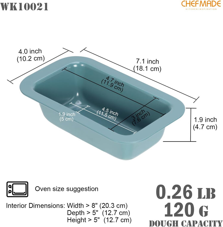 CHEFMADE Mini Bread Loaf Pan, 4.7" x 3" Nonstick Meatloaf Pan, Bakeware for Oven Baking,Homemade Bread (Green)