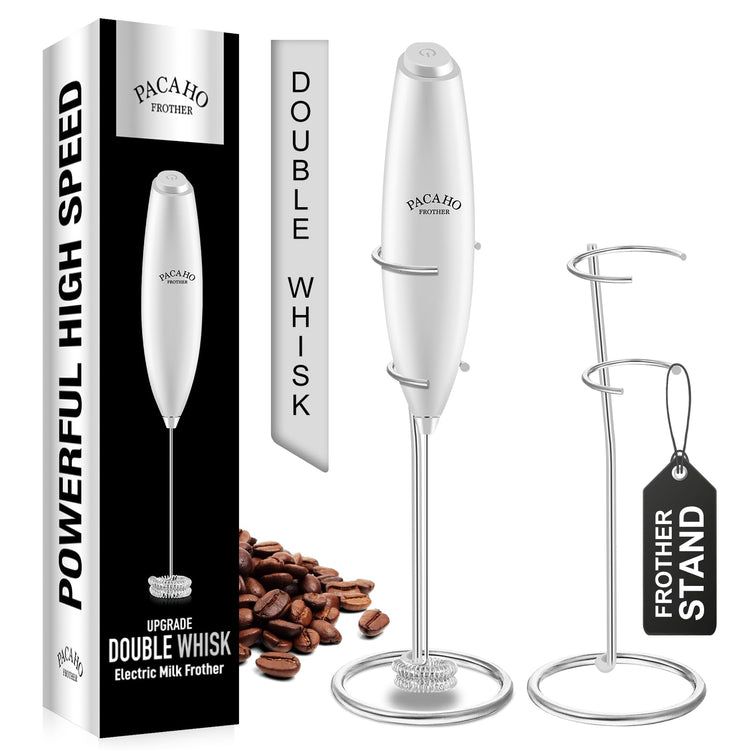 Powerful Milk Frother with Stand with Double Whisk