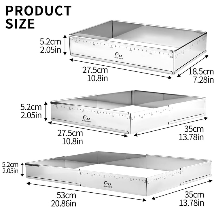 Extensible Stainless Steel Rectangular Cake Mold Heavy Duty Adjustable Mousse Ring Rectangle Shaped Detachable Tiramisu Pan