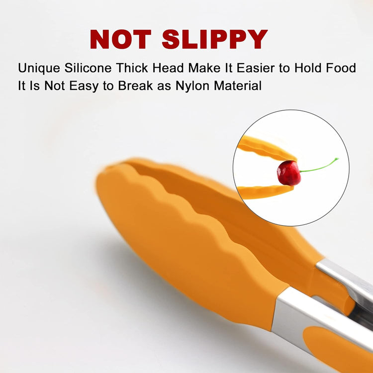 4 Pack Orange Kitchen Tongs, Premium Silicone BPA Free Non-Stick Stainless Steel BBQ Cooking Grilling Locking Food Tongs, 9-Inch & 12-Inch