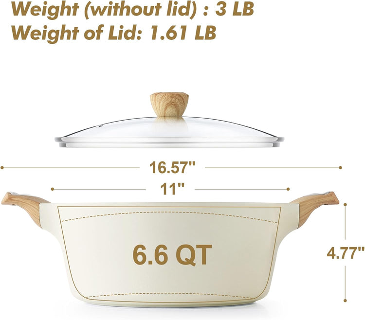SENSARTE Ceramic Nonstick Stock Pot with Lid, 2.6/4.5/6.6 QT Soup Pot Casserole Pot, Non-toxic Healthy Pasta Pot, Large Cooking Pot Stew Pot, Induction Compatible, PFOA PFAS PTFE Free, White - Nestoria