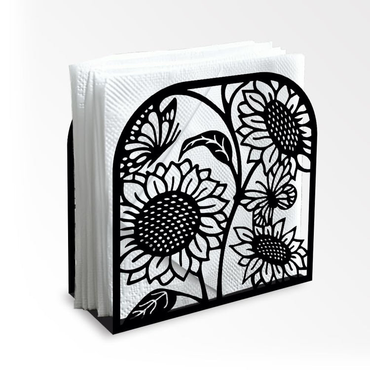 Sunflower Decorative Black Metal Napkin Holder for Table