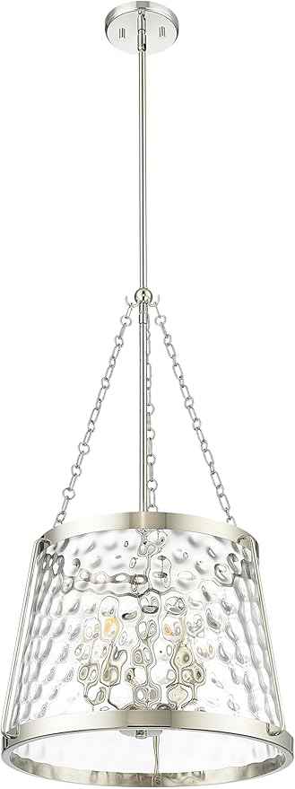 ML Lighting | Adabella Collection | 20405-PN | 5 Light Pendant in Polished Nickel Finish with Clear Hammered Glass Shade | Perfect for Kitchens, Dining Rooms, Living Rooms, Entryways, Hallways