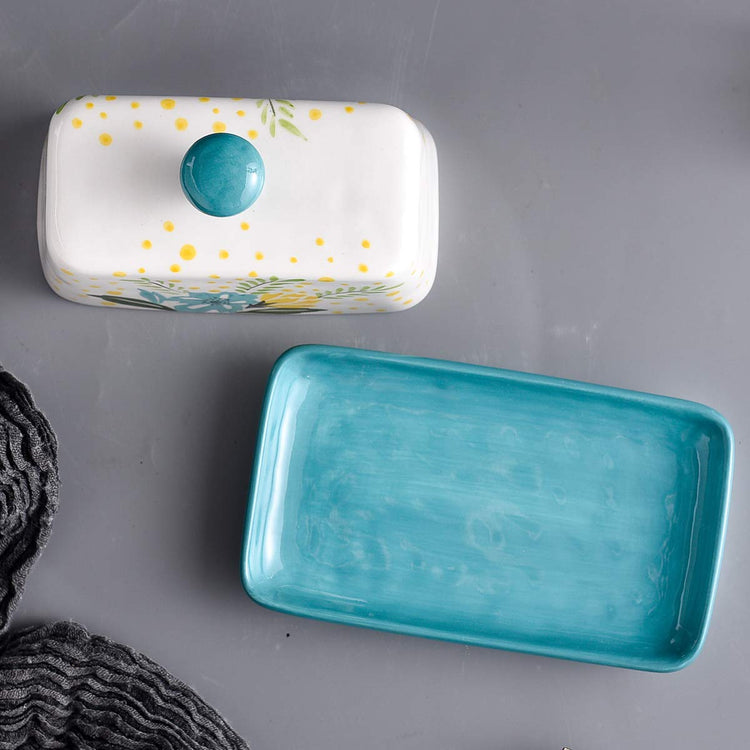 Butter Dish Ceramic Butter Dish with Lid Butter Keeper Butter Dish with Lid for Countertop Flower Butter Crock