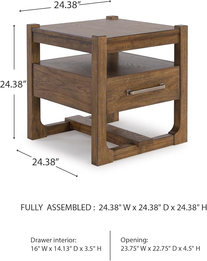 Signature Design by Ashley Cabalynn Casual End Table with 1 Drawer, Light Brown