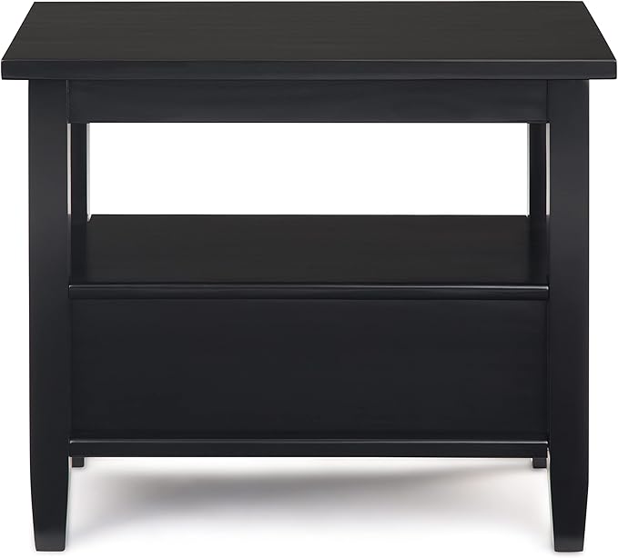 SIMPLIHOME Warm Shaker End Table - 14 inch Wide Solid Wood Narrow Side Table in Black, Transitional Accent Table for Living Room or Bedroom with Drawer, Open Shelf and Square Tapered Legs