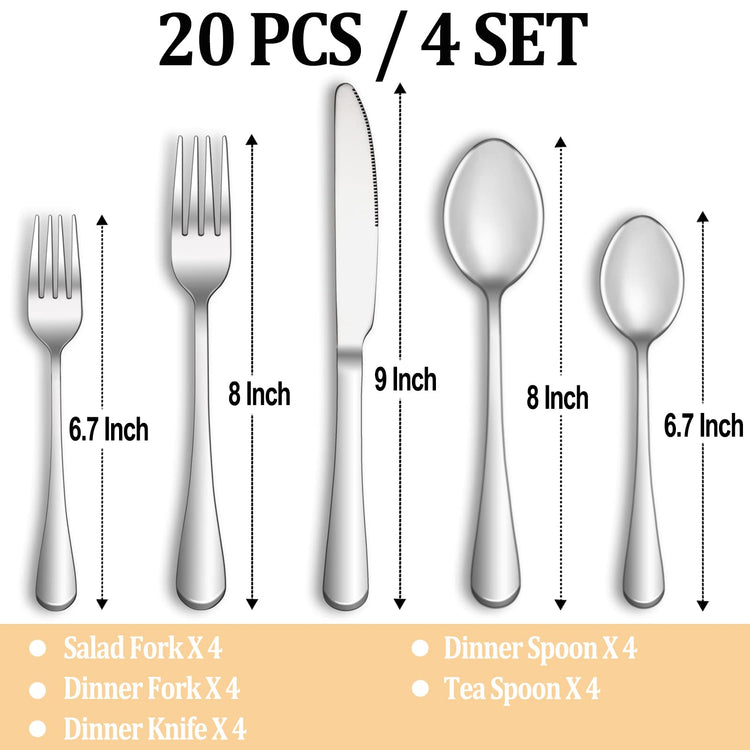 20 Piece Silverware Set Service for 4 (20 Count)