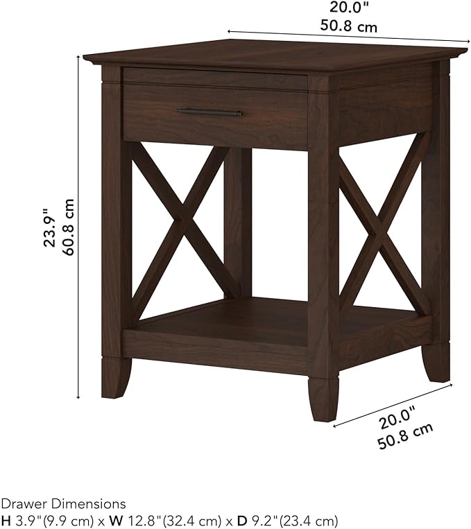 Bush Home End Table with Drawer, Nightstand with Storage, Living Room and Bedroom Furniture, Key West Collection, Bing Cherry