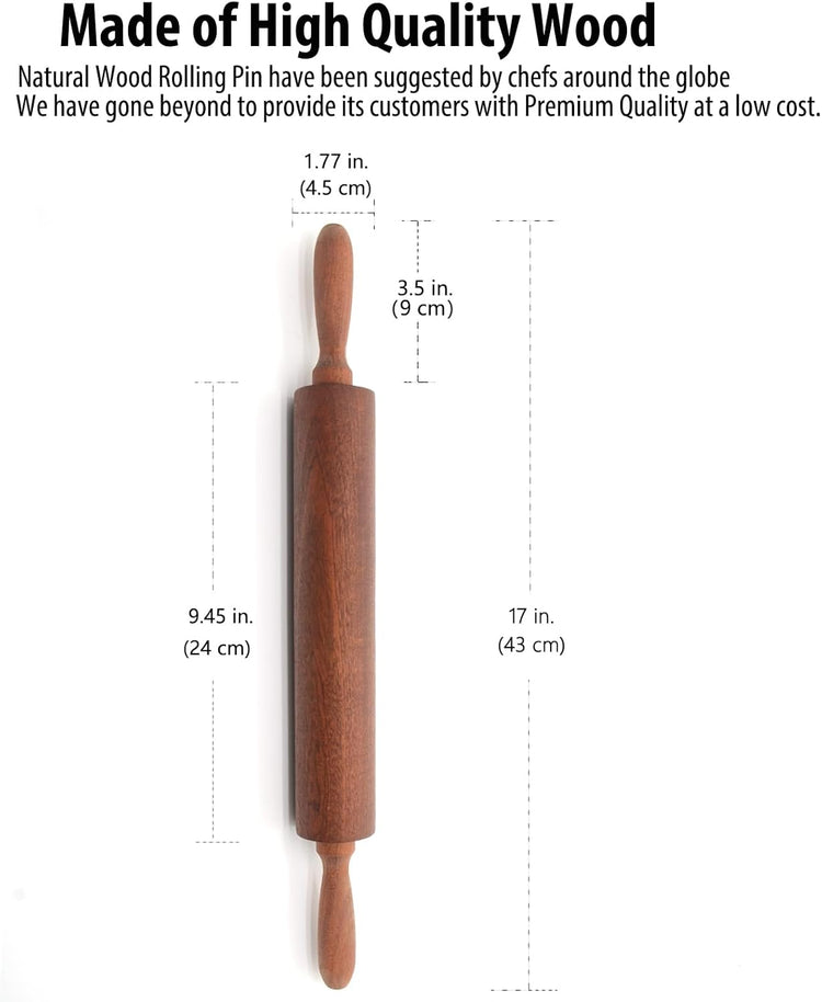 Classic Sapele Wooden Rolling Pin With Handles,Wood Baking Roller (17''L x 1.77"W)