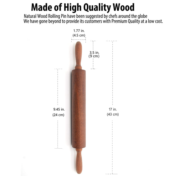 Classic Sapele Wooden Rolling Pin With Handles 17''L x 1.77"W