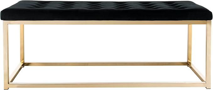 SAFAVIEH Home Collection – Reynolds Black Tufted Upholstered Accent Bench, Modern Parsons-Style Open Frame Bench with Brass Legs for Bedroom, Entryway or Living Room (FOX6225E)