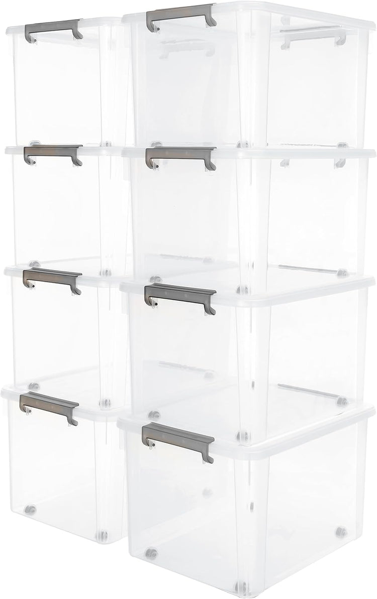 Citylife 58.1 QT Plastic Storage Bins with Latching Lids Stackable Storage Containers for Organizing Large Clear Storage Box for Garage, Closet, Kitchen, 8 Packs