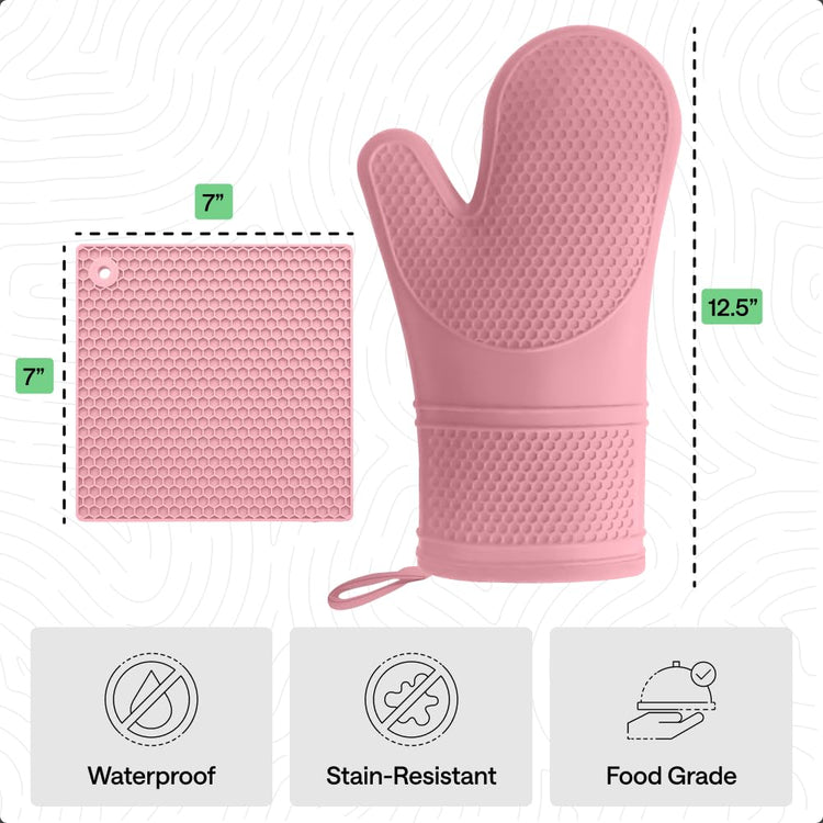 BPA Free Soft Silicone Oven Mitts and Pot Holders Sets of 4 (4 Count)