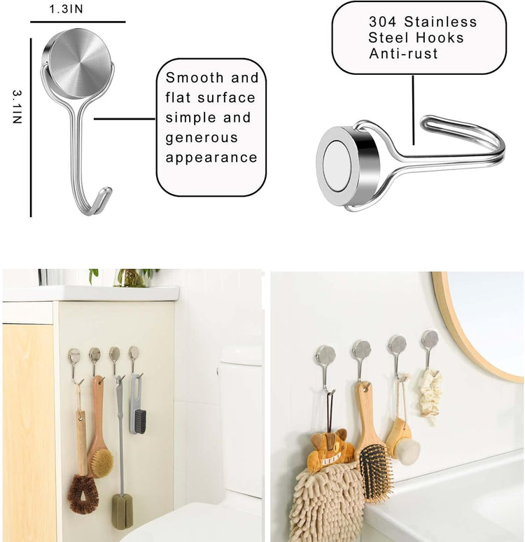 Magnetic Hooks, Heavy Duty 304 Stainless Steel Magnet Hooks for Cruise Refrigerator Grill,Strong Magnet with Hooks for Home Kitchen, Garage Toolbox,4pack (Silver,1.3in-1 40Lbs)
