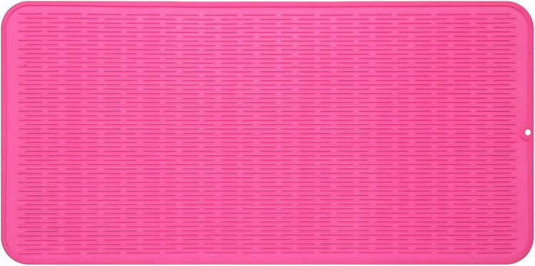 Silicone Dish Drying Mat for Multiple Usage,Easy clean,Eco-friendly,Heat-resistant Silicone Mat for Kitchen Counter or Sink,Refrigerator or Drawer Liner Rose 5XL 36inches x 18inches