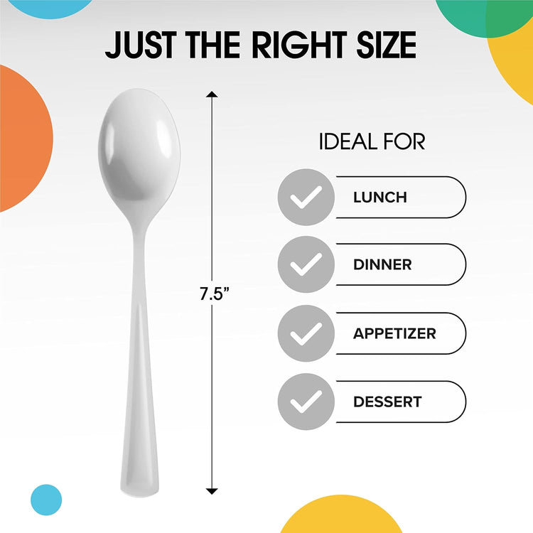 Party Solids 200 Pcs Heavy Duty Plastic Cutlery - White Disposable Flatware, Plastic Spoons
