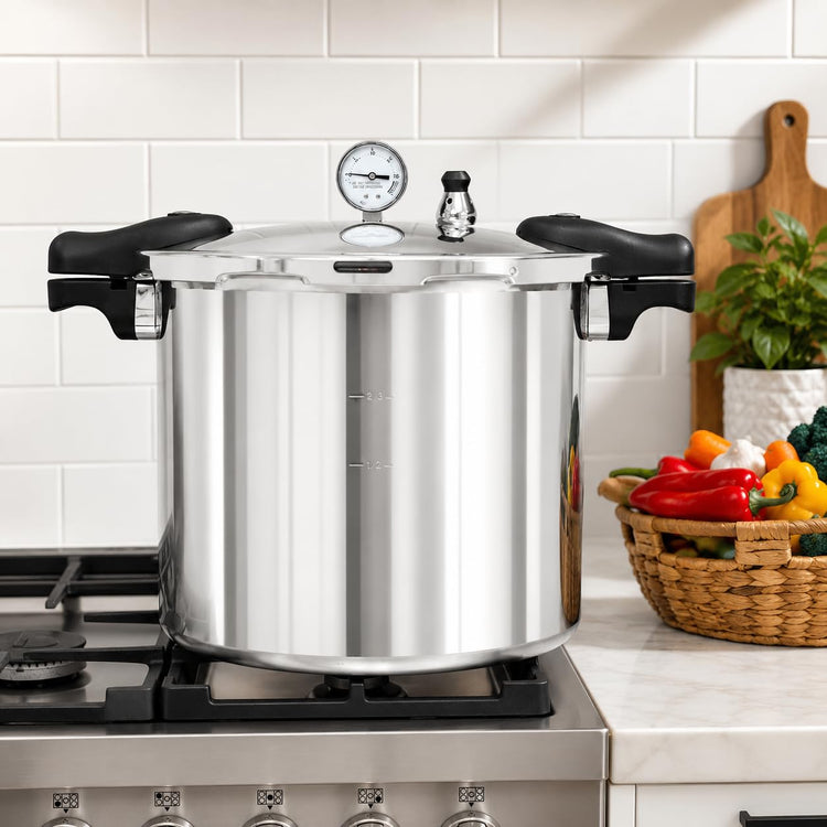 Pressure Canner Release Valve Aluminum Canning Pot Cooker Pot Stove Top with Pressure Gauge Instant Fast Cooking Pot Stewing Locking System