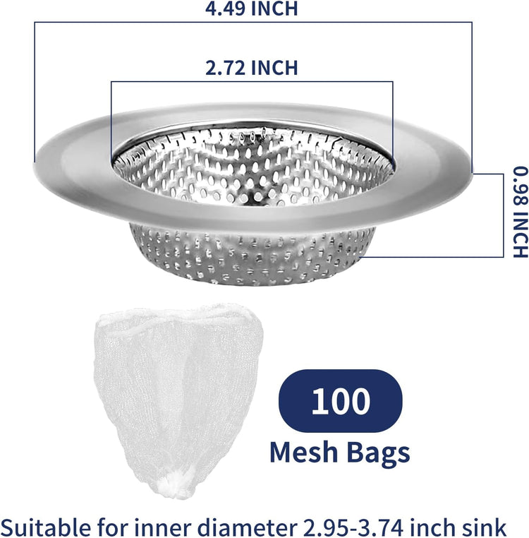 BATHRINS Kitchen Sink Drain Strainer Combination 100 Pieces of Sink Strainer Net Bags - Double Layered Design Makes It Easy for You to Clean The Sink Without Any Blockages