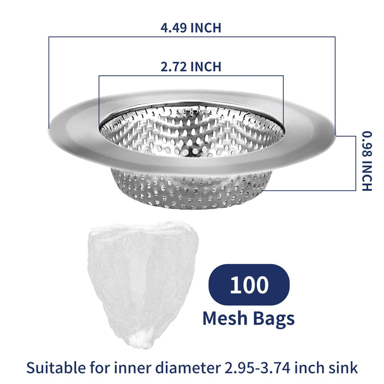 Kitchen Sink Drain Strainer Combination 100 Pieces of Sink Strainer Net Bags (100 Count)