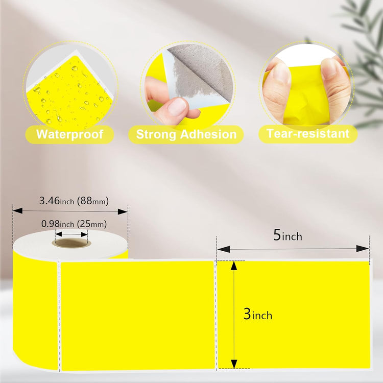 300per Roll 3 X 5 Inch Printable Rectangle Color Coding Labels, Adhesive Color Coding Stickers for Bar-Codes, Address, Small Business Labeling, Inventory, Yellow