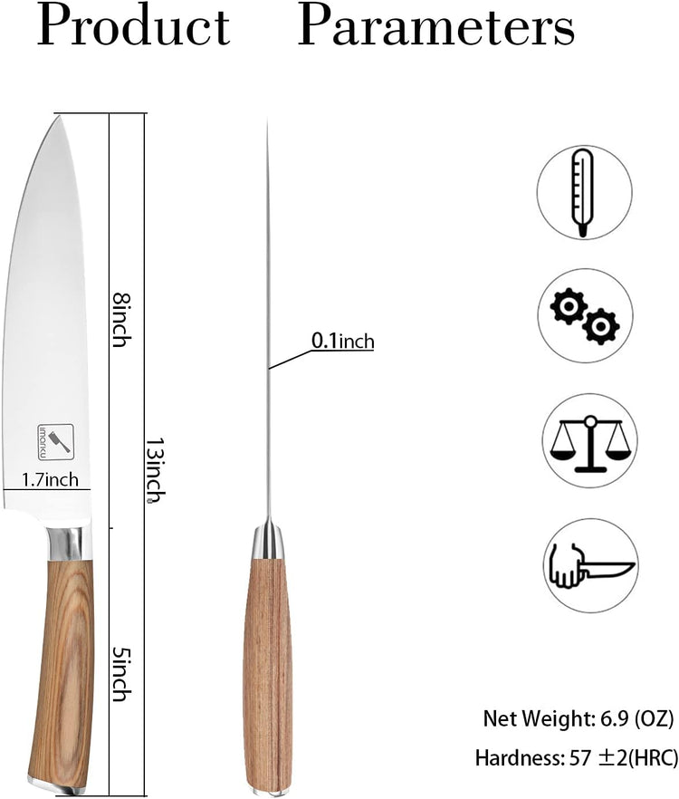 imarku Chef Knife - Pro Kitchen Knife 8 Inch Chef's Knives Japanese SUS440A Stainless Steel Sharp Paring Knife with Ergonomic Handle, Golden handle, Best Gifts for Men and Women