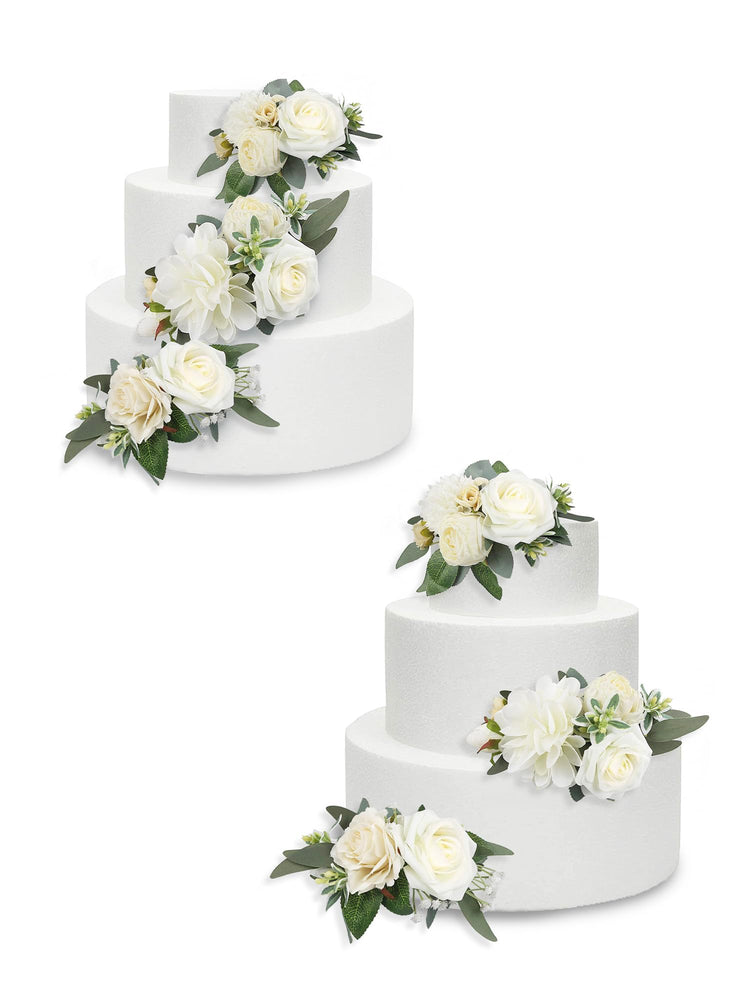 3Pcs Pre made Cake Flowers Toppers White Green Cake Decorations Wedding Cake Decorating Flowers Decor Birthday Baptism Party Cake Topper (3 Count)