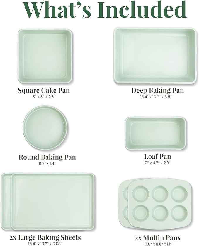Larder & Vine 8-Piece Bakeware Set | Non-Stick Baking Set with Ceramic Finish | PFAS, PFOA, PTFE, and BPA Free Baking Essentials | Baking Sheets, Muffin Tins and Assorted Baking Pans | Sage
