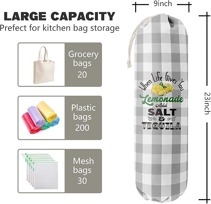 Grocery Bags Holder Organizer for Shopping Bags,Wall Mount Plastic Bags Storage Container Dispensers,Lemons Add Sal, Gift for Women Mother Grandmother Friend