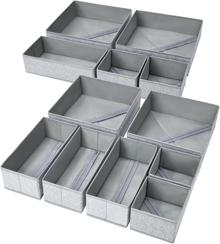 DIMJ Drawer Organizers - 12 Pack Foldable Closet & Sock Organizers, Fabric Dresser Drawer Dividers for Clothes, Underwear, Bras, Socks