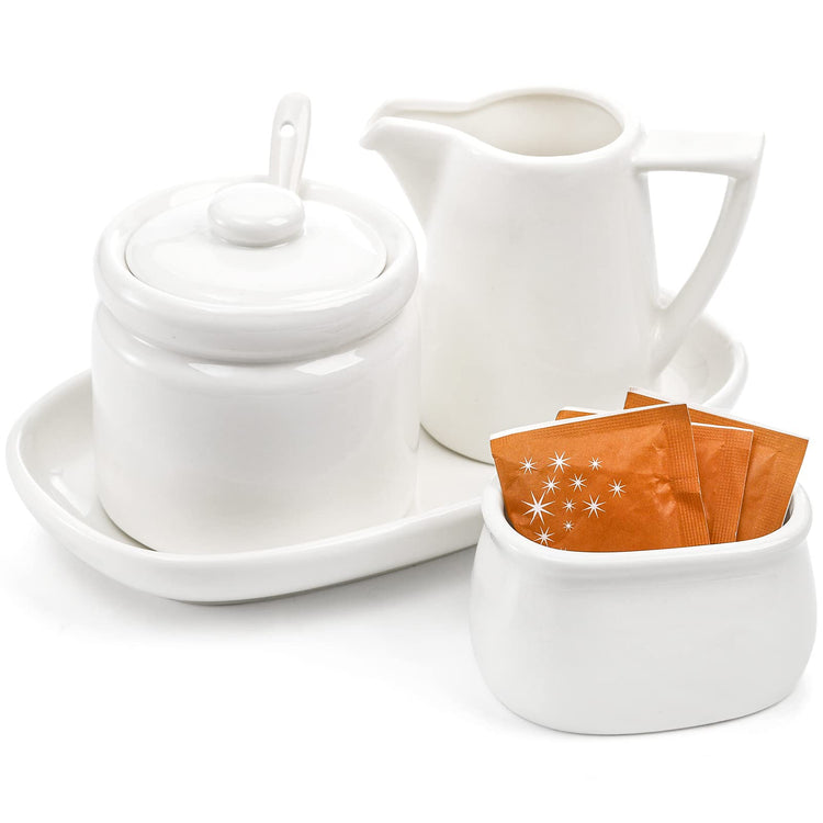 Set of 4 Porcelain Creamer and Sugar Set with Saucer