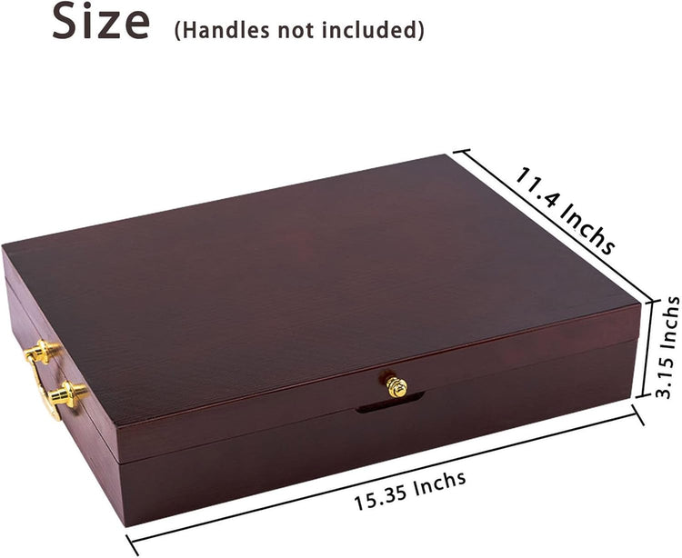 GENRICE Wooden Silverware Chest without Silverware, Silverware Box Storage for Silver, Silverware Case with Handle and Felt Lined, Flatware Chest for 12 sets of Utensils