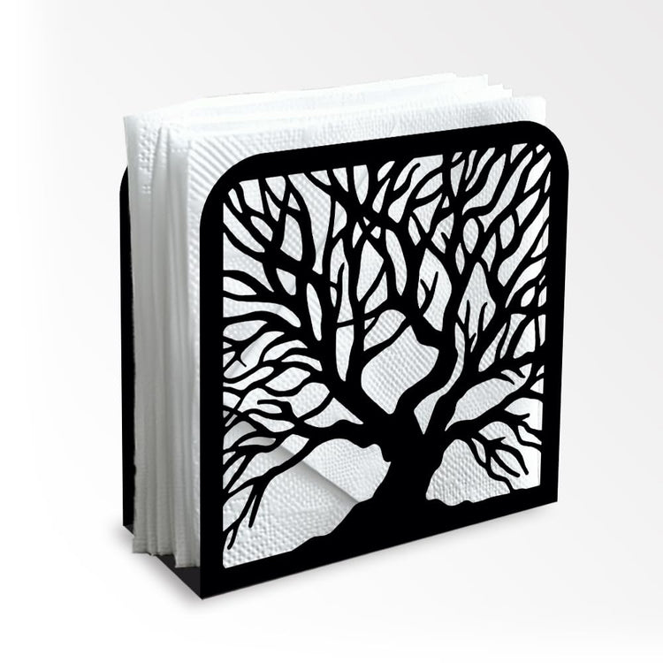 Tree Trunk Black Metal Napkin Holder for Table 4.9" x 4.9" x 1.9"