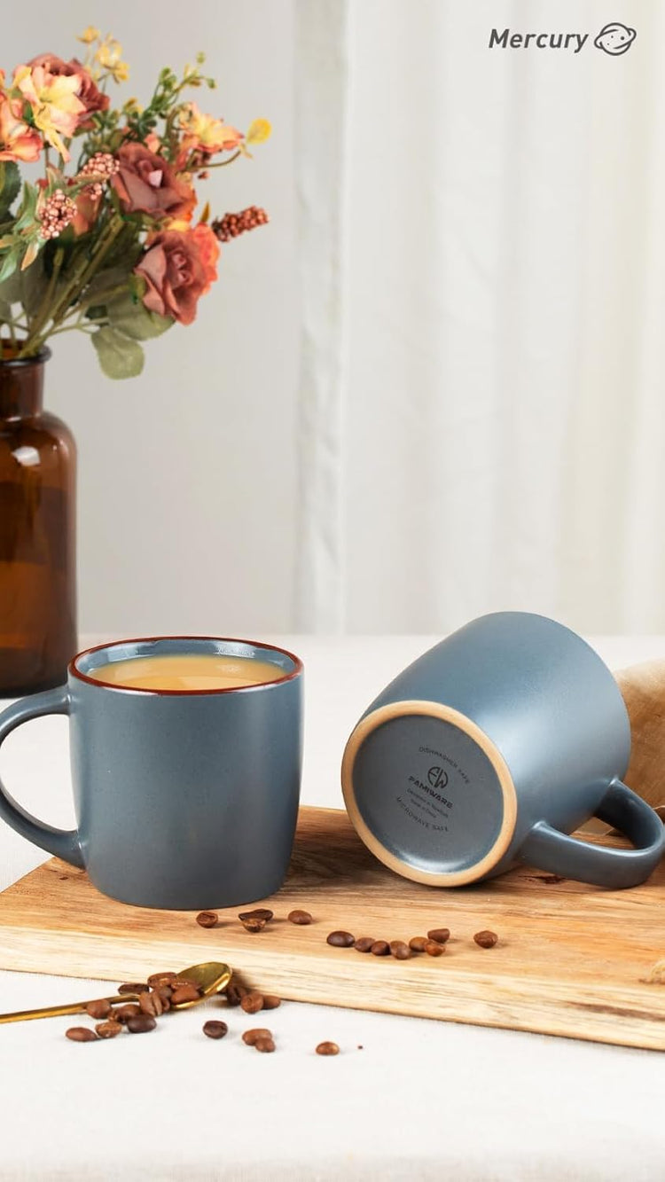 famiware Mercury Coffee Mugs 13 oz, Coffee Mugs Set of 6 with Handle, Cups for Latte, Hot Tea, Cappuccino, Mocha, Cocoa, Charcoal