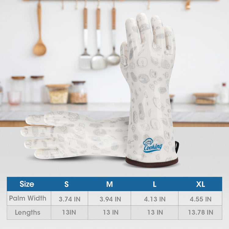 Oven Gloves with Fingers Heat Resistant Waterproof Long Sleeve for Cooking Grilling Baking Barbecue in Kitchen for Men & Women White Medium