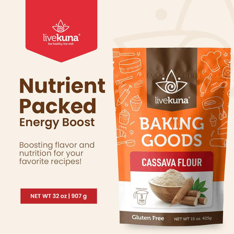 LiveKuna - Cassava Flour, Cassava Root Baking Flour, Gluten-free Flour, Alternative to All Purpose Flour, Spelt Flour, Great for Baking Vegan Bread and Casava Flour Tortillas - Nestoria