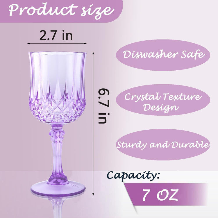 Plastic Wine Glasses,Plastic Goblets Vintage Style Cordial Drinking Glasses for Wedding Reception, Grand Event Party Supplies (12, Purple)