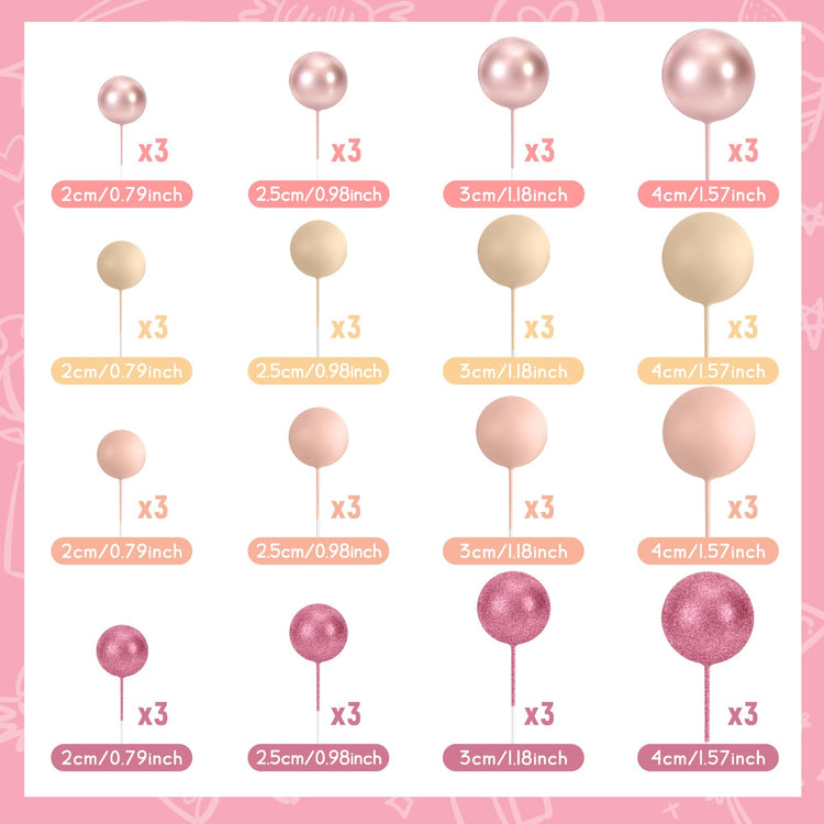 48 Pcs Balls Cake Topper Decorations Balloon Cupcake Toppers Foam Cake Topper Balls for Birthday Party Wedding Cake Deco (48 Count)