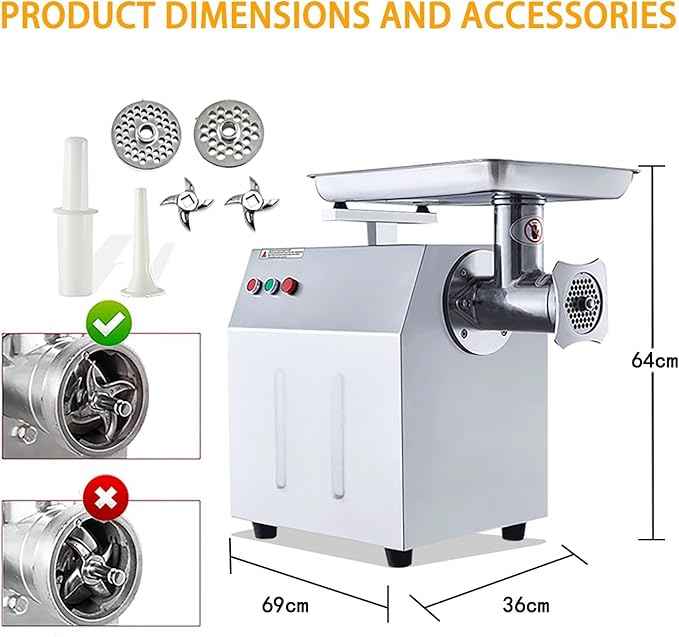 Commercial Electric Meat Grinder 1500w - Heavy Duty 350KG/h High Capacity with Copper Motor, ETL Certified. Includes Accessories for Sausage Making, Home Kitchen & Professional Use.