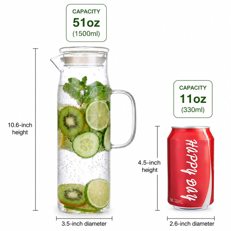 Glass Pitcher with Lid Glass Water Carafe with Handle