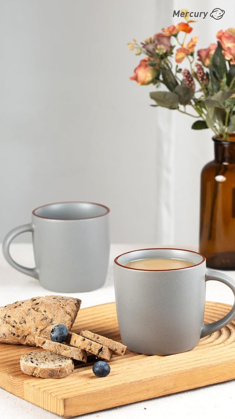 famiware Mercury Coffee Mugs 13 oz, Coffee Mugs Set of 4 with Handle, Cups for Latte, Hot Tea, Cappuccino, Mocha, Cocoa, Dark Grey