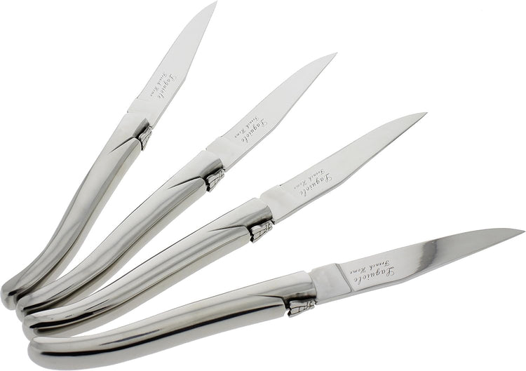 French Home Laguiole Connoisseur 4-Piece Steak Knives – Stainless Steel Dinner Knives with Etched Detailing & Napoleon Bee Emblem Packed in an Elegant Box (9")
