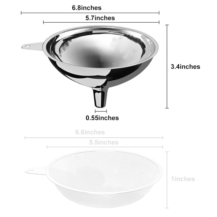 Stainless Steel Large Funnel (5.7"" X 0.55"" Mouth), Metal Funnel for Bottle Filling, Food Funnel for Oil, Juice, Wine, Coffee, Honey, Milk(Without Filter)