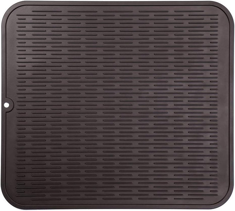 Silicone Dish Drying Mat for Multiple Usage,Easy clean,Eco-friendly,Heat-resistant Silicone Mat for Kitchen Counter or Sink,Refrigerator or Drawer Liner Coffee XL 18 inches x 16 inches