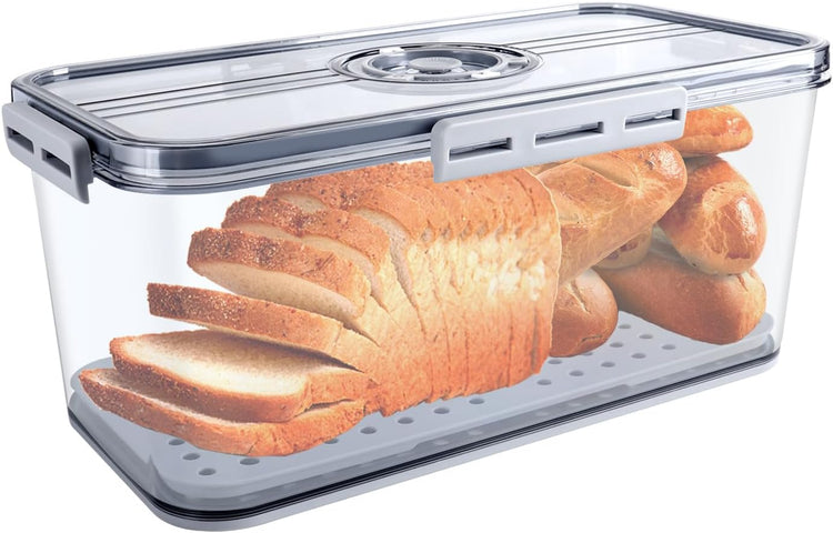 Bread Box for Kitchen Counter, Time Recording Bread Storage Container with Lid,Transparent Bread Storage Device with Drainage Pad, Homemade Bread Storage Container, Toasted Bread 11.81“x6.29”x3.93"